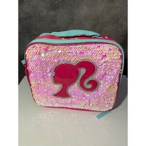Barbie Pink Flip Sequin Insulated Lunch Box Bag Girls School Reversible Logo